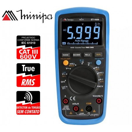 Multimetro Digital - Minipa - ET-1659 - True RMS AC / VDC 600V / VAC 600V / ADC 10A / AAC 10A