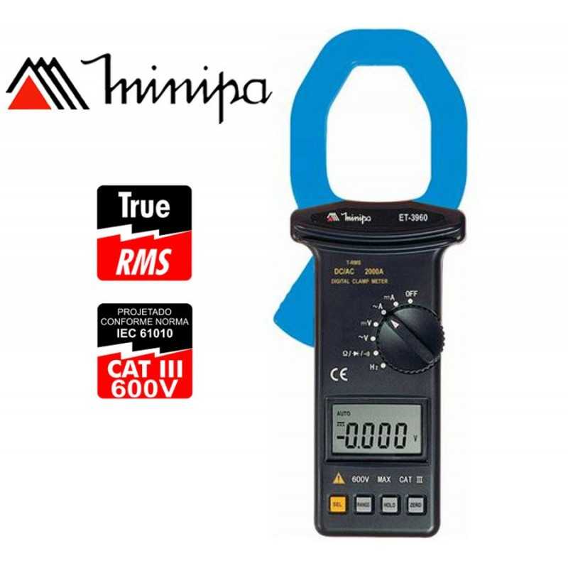 Pinza Amperimetrica - Minipa - ET-3960 - True RMS AC / VDC 1000V / VAC 750V / AAC 2000A / ADC 2000A 