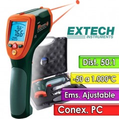 Termómetro Infrarrojo Industrial Doble Laser - Extech - 42570 - Escala -50 a +2200°C / 50:1 / Emisividad Ajustable / Conex PC