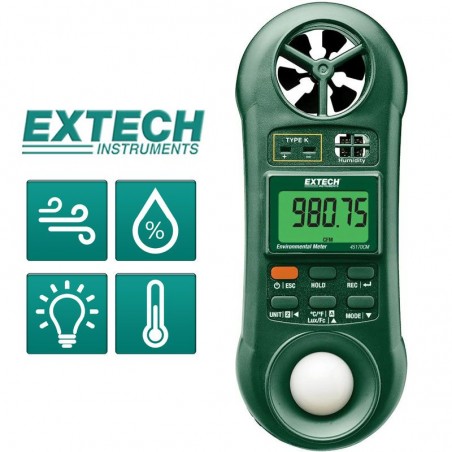 Medidor Ambiental 5 en 1 - Anemometro / Termometro / Higrometro / Luximetro / Volumen de Aire - Extech - 45170CM