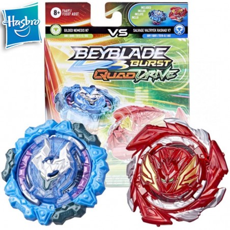 Beyblade Burst QuadDrive - Salvage Valtryek Rashad V7 y Gilded Nemesis N7 Spinning Top Pack Doble - Hasbro