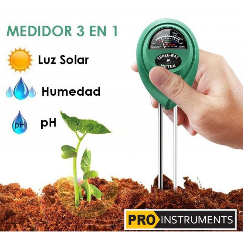 Medidor de suelo 3 en 1 - Humedad, Luz y pH del suelo