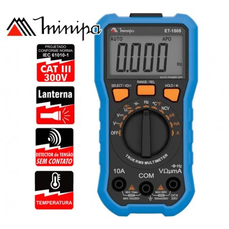 Multimetro Digital - Minipa - ET-1505 - VDC 600V / VAC 600V / ADC 10A / AAC 10A